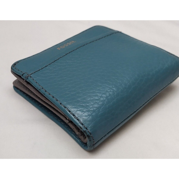 Fossil Blue Leather Credit Card ID Window Bifold Square Wallet - Picture 8 of 16